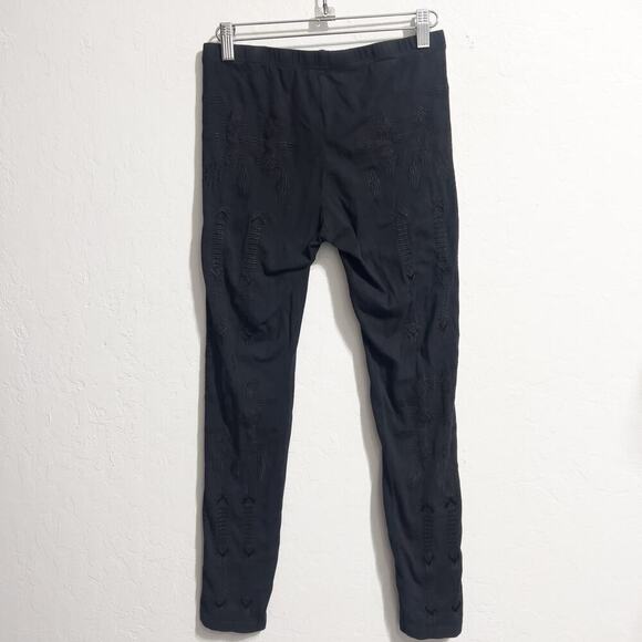 JW Johnny Was Leggings Small Black Embroidered Stretch Boho Cotton Pull On - Picture 4 of 8